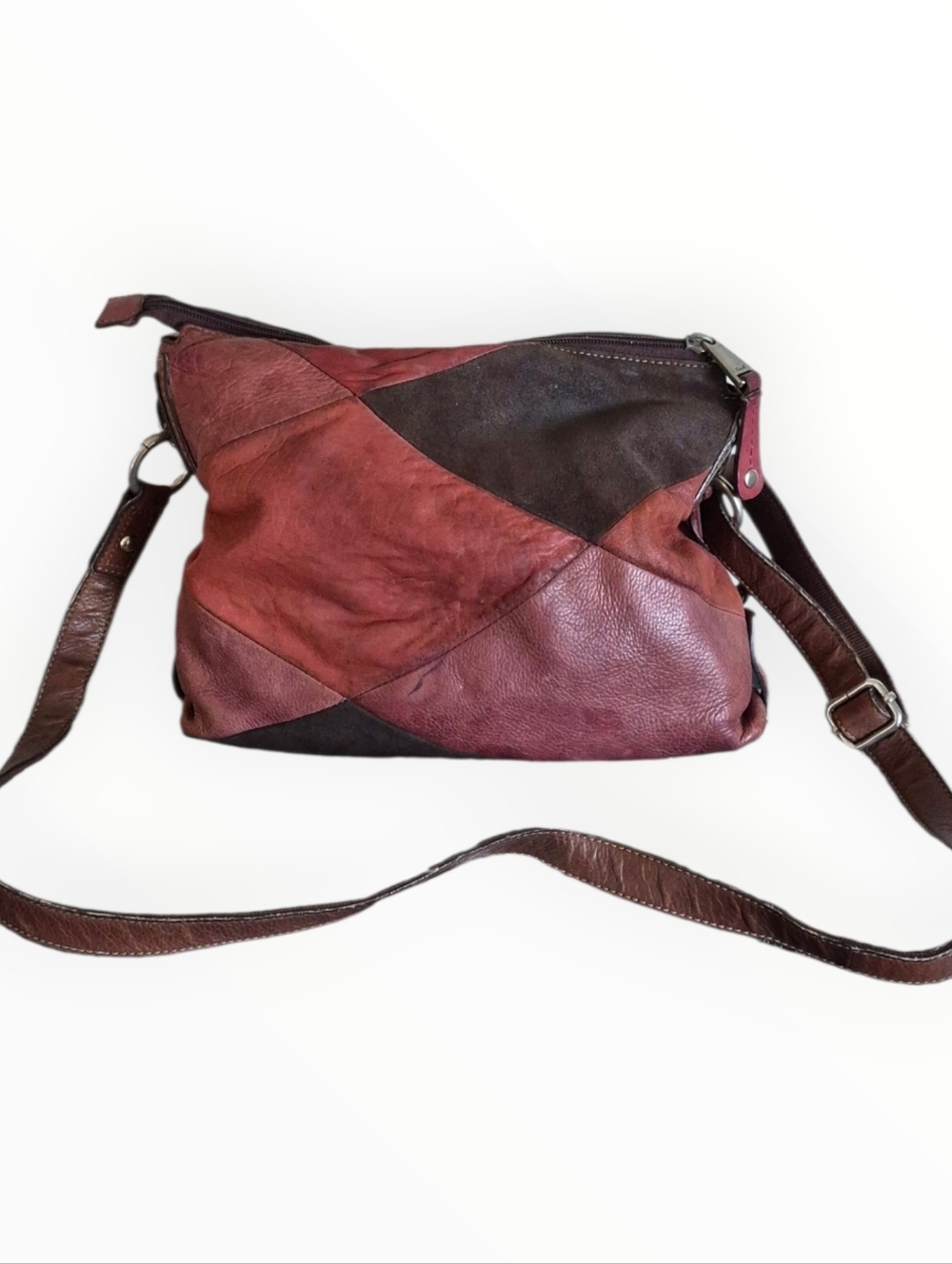 Vintage Y2K Fossil Patchwork Leather Shoulder Bag Colorblock Boho Brown Purse